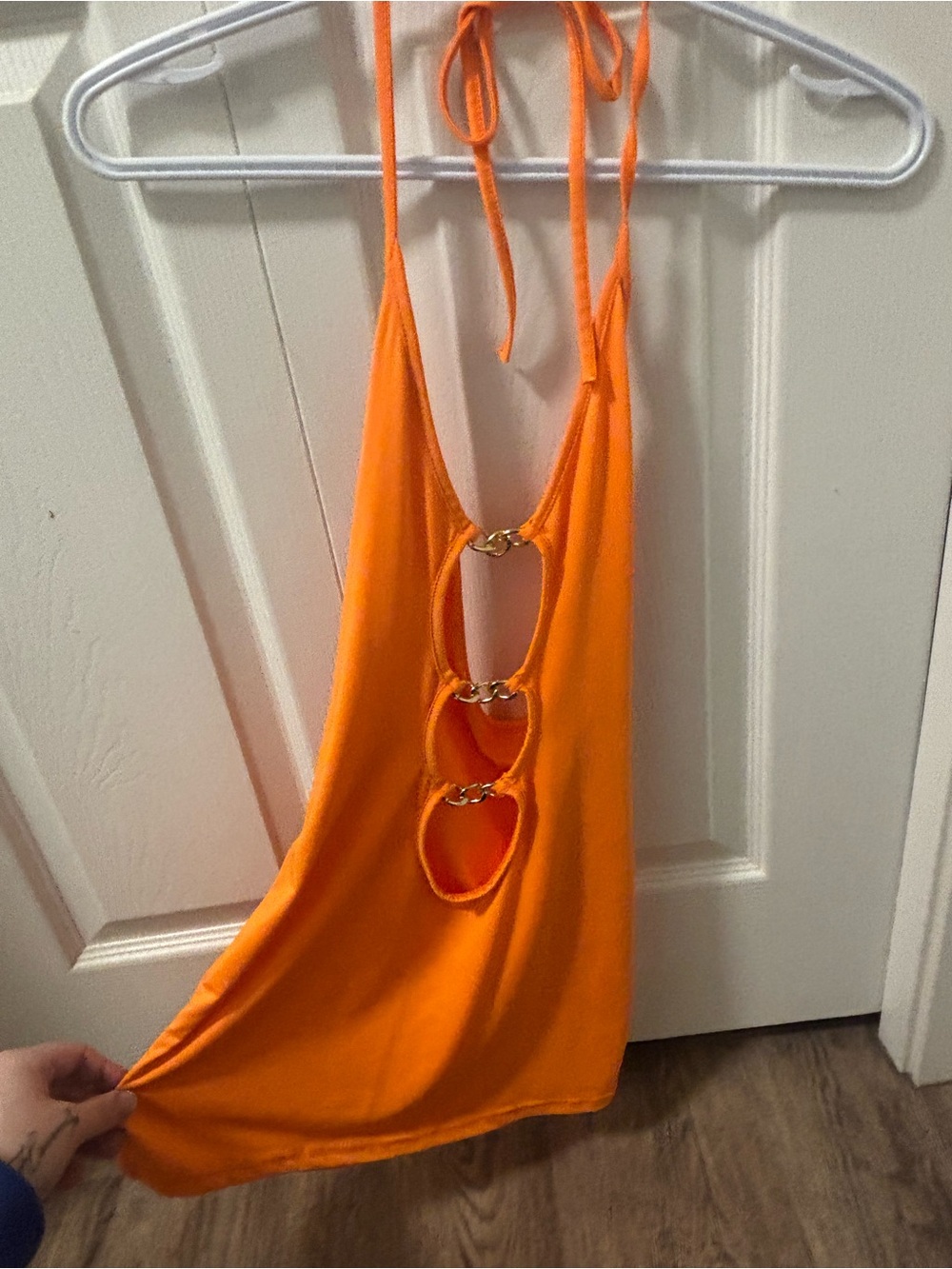 Women’s Clubbing Top Orange One-Piece Halter Swimsuit with Ring Cutouts